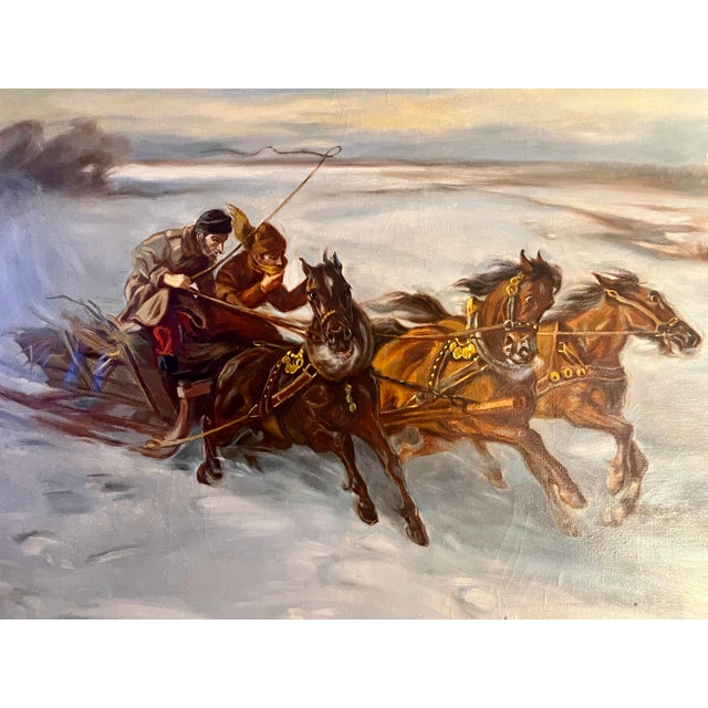 Jaroslav Kamich - Troika / Horses With Sleigh - Winter Scene, 1970s Oil ...