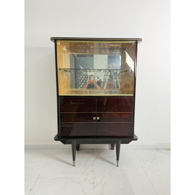 Italian display cabinet with sliding glass doors, 1950s Two doors on the front, brass details. Good condition. Width 99 cm...