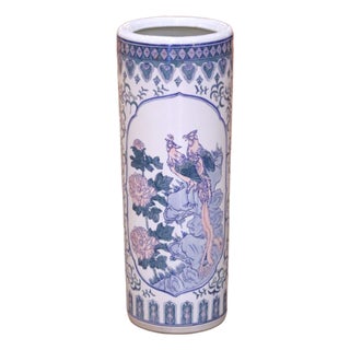 Late 20th Century Chinese Blue and White Porcelain Umbrella Stand For Sale