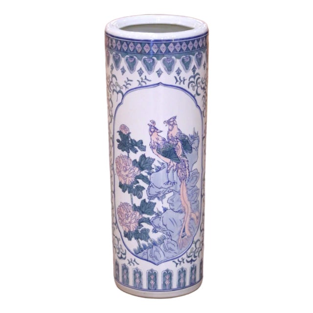 Late 20th Century Chinese Blue and White Porcelain Umbrella Stand For Sale