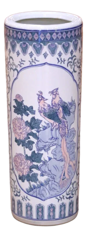Late 20th Century Chinese Blue and White Porcelain Umbrella Stand