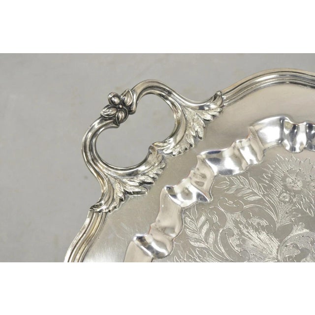 Victorian Vintage English Sheffield Victorian Silver Plated Oval Scalloped Platter Tray For Sale - Image 3 of 10
