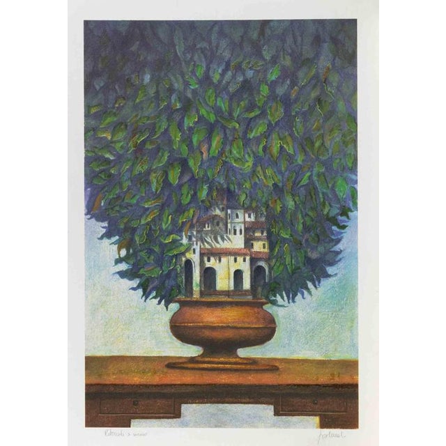 Franco Fortunato, The Garden City, Lithograph, 1990s For Sale - Image 3 of 3