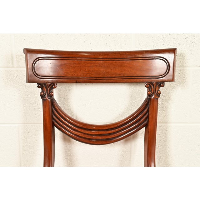 Baker Furniture Style English Regency Carved Mahogany Dining Chairs, Set of Four For Sale In South Bend - Image 6 of 12