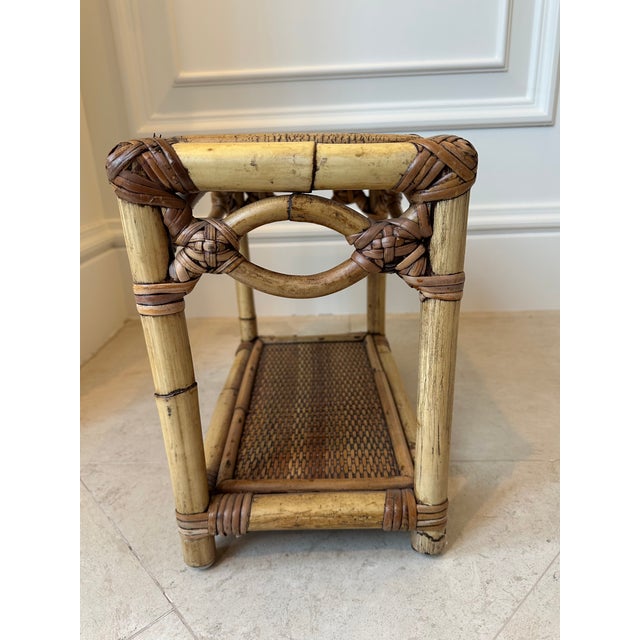Mid 20th Century Vintage French Rattan and Cane Small Table or Stool For Sale - Image 5 of 15