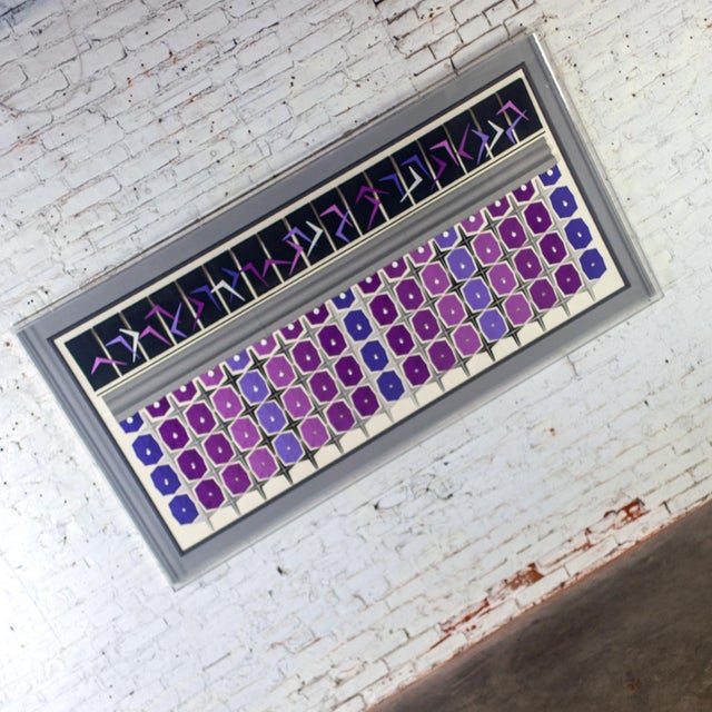 Plastic 1984 Signed Abstract Geometric Large Scale 2d Origami Folded Paper Art Piece Purple Gray & White For Sale - Image 7 of 15