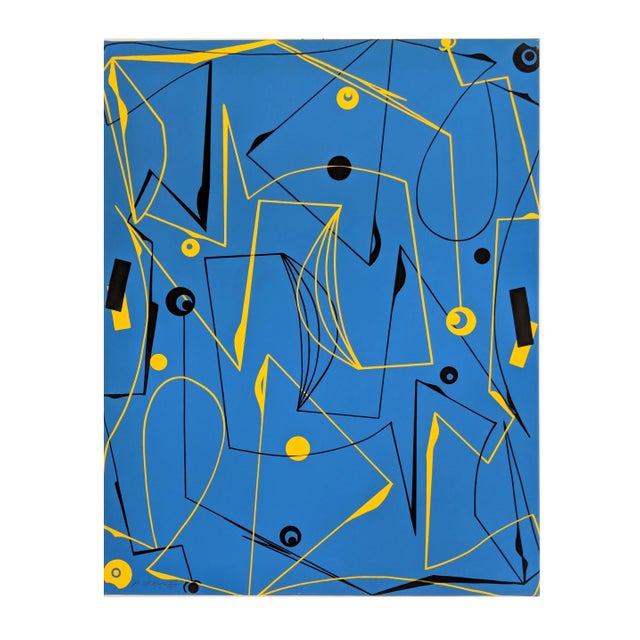 Textile Atsuko Okamoto "Blue Maze" Serigraph For Sale - Image 7 of 7