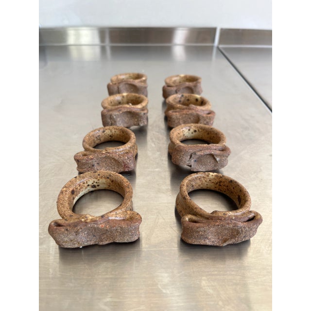 Tan Late 20th Century Vintage Studio Art Pottery Napkins Rings- Set of 8 For Sale - Image 8 of 11