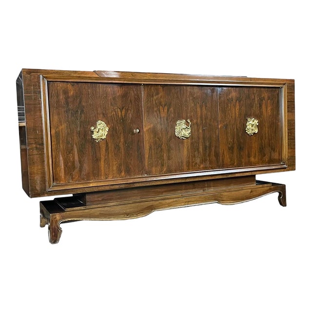 Early 20th Century French Art Deco Brazilian Rosewood Credenza, in the Manner of Jules Leleu For Sale
