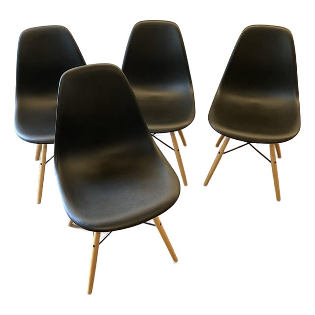 Set of 4 Herman Miller Eames DSW Molded Plastic Side Chairs - Black For Sale