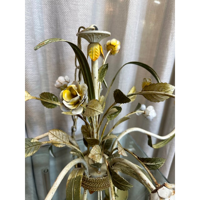 Italian Tole Pastels Floral Chandelier For Sale - Image 4 of 4