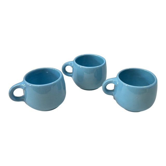 1970s Frankoma Blue Ceramic Mugs- Set of 3 For Sale