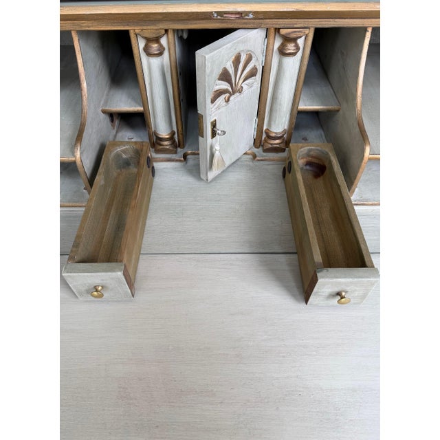 Painted Chinoiserie Style Antique Sage Green Floral Secretary Desk For Sale - Image 11 of 18