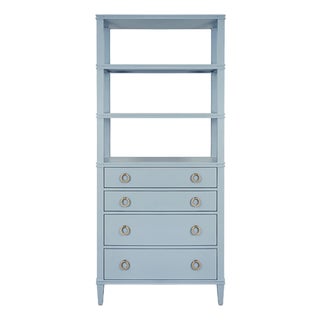 Matthew Izzo Home Brooke Light Blue Lacquer Four Drawer Etagere For Sale