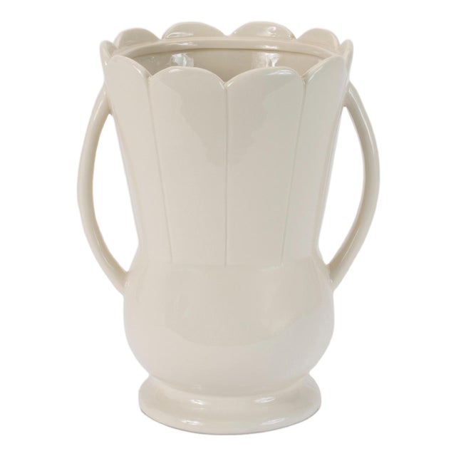 Stoneware led Scalloped Vase 9"H For Sale