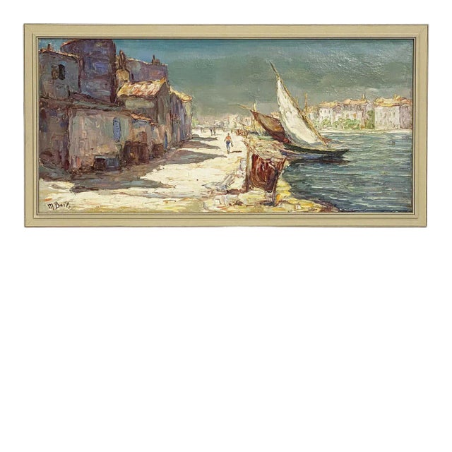 French Framed Oil Painting of Seaside Village by Maurice Barle For Sale