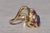 Metal The Stavely: Ladies 14K Yellow Gold Open Bypass Ring with Rubies and Diamond For Sale - Image 7 of 10