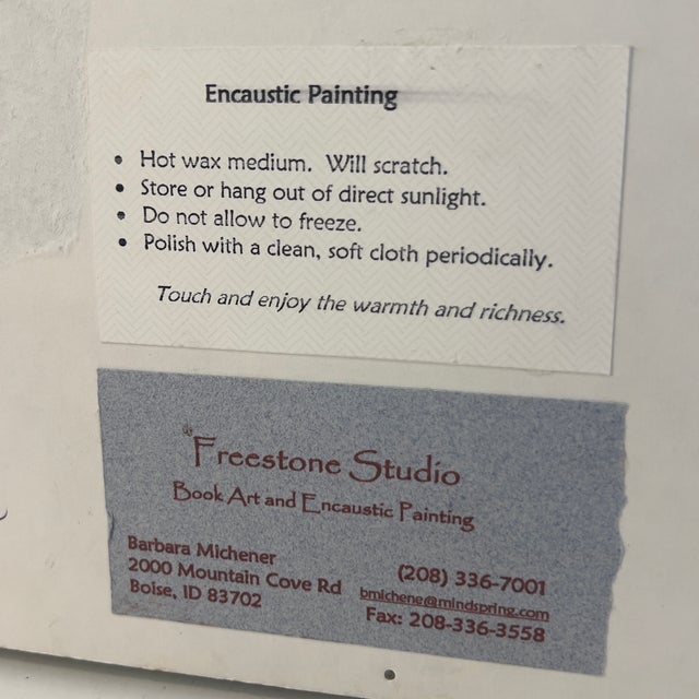 Freestone Studio "Blue Iris" Encaustic Sculpture Painting Signed Barbara Michener Original Art For Sale In Boise - Image 6 of 11