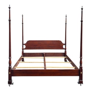 Late 20th Century Statton Chippendale Cherry King Canopy Bed or Poster Bed For Sale