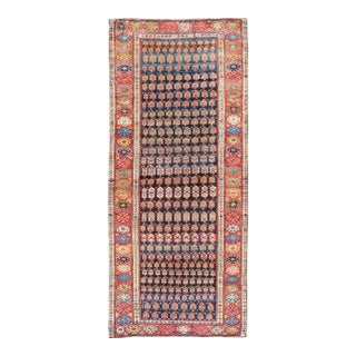 Antique Kurdish Gallery Runner in All-Over Geometric Design on a Blue Background For Sale