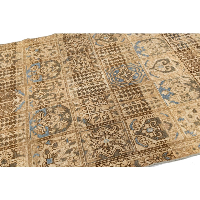 Vintage Hand-Knot Wool Grid Motif Area Rug in Earthy Tones & Slate Blue Accents For Sale In New York - Image 6 of 9
