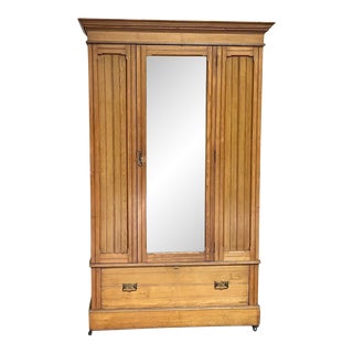 Antique Scottish Pine Armoire W/ Full Length Mirror C.1910 For Sale