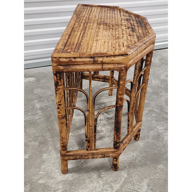 Mid Century Burnt Bamboo Demi-Lune Table For Sale In New York - Image 6 of 13