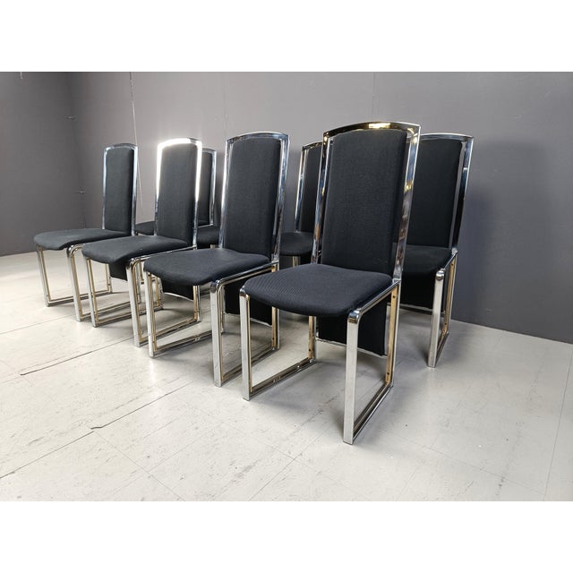 1970s Vintage Brass and Chrome Dining Chairs, 1970s, Set of 8 For Sale - Image 5 of 11