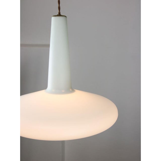 Metal Mid-Century Italian Brass and Opaline Hat Pendant Lamp For Sale - Image 7 of 15