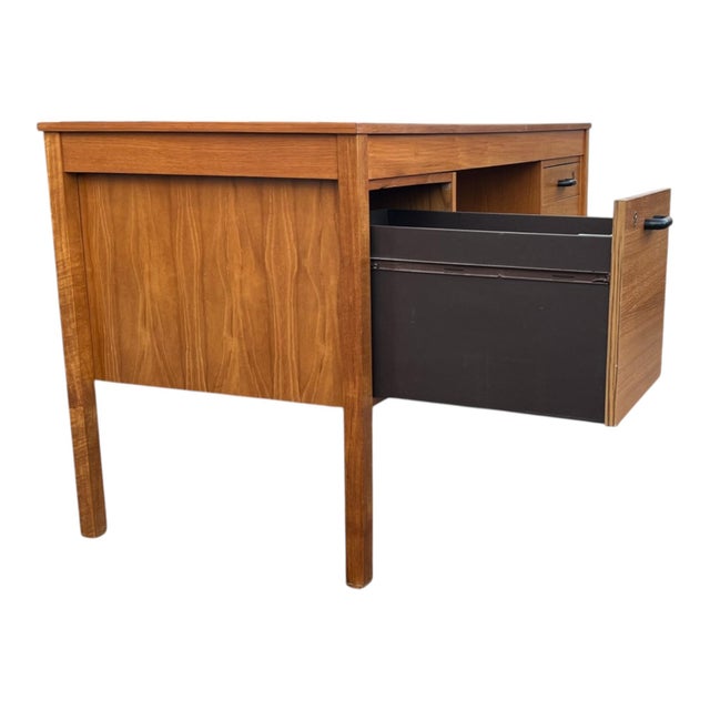 Mid-Century Modern Walnut Desk With File Drawer & Three Drawer Storage, Restored For Sale - Image 16 of 16