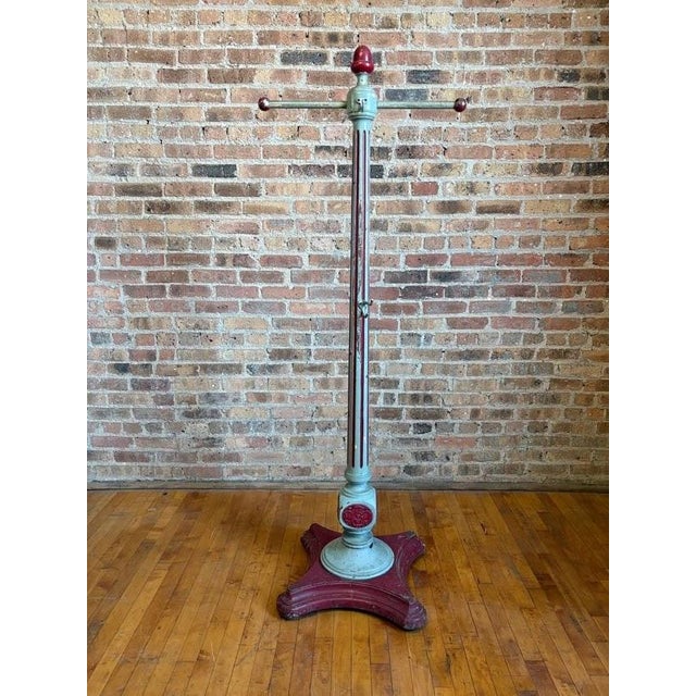Antique Hand-Turned Wood Fluted Coat Rack in Teal & Oxblood Red For Sale - Image 4 of 17