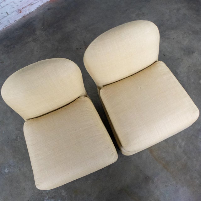 Late 20th Century Modern Round Back Slipper Chairs by Hickory Kay Lyn Tan Upholstery a Pair For Sale - Image 9 of 18
