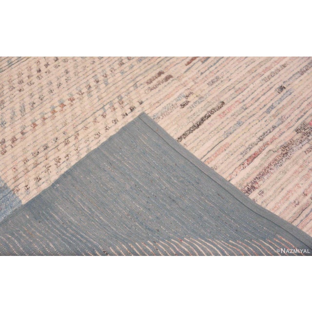 Sky Blue Light Blue And Ivory Background With Soft Rustic Tribal Pattern Modern Rug For Sale - Image 8 of 8