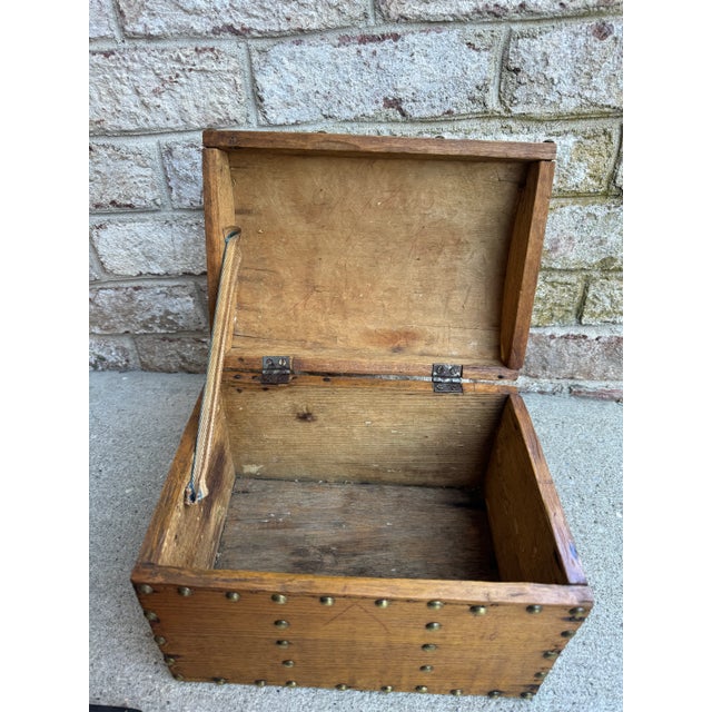 Vintage Wooden Box With Brass Stud Detail | Chairish