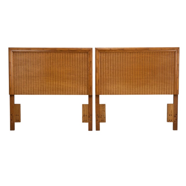 Pair Vintage Twin Rattan Headboards W/ Bamboo Style Wood Trim 40" - Combine for King For Sale - Image 10 of 13
