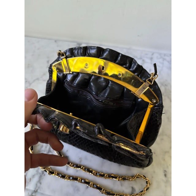 Black 1980s Snakeskin and Gold Tone Shoulderbag For Sale - Image 8 of 8