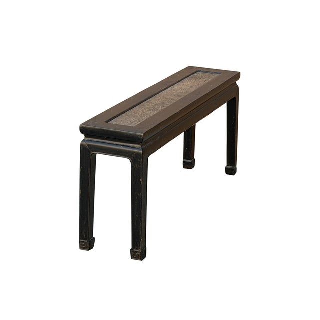 Distressed Rustic Black Lacquer Rattan Narrow Wood Bench Table For Sale In San Francisco - Image 6 of 11