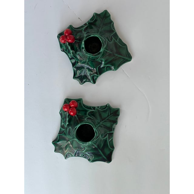 1970s 1970s Lefton (Japan) Green Holly Candle Holders For Sale - Image 5 of 5