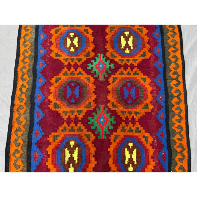 Islamic Vintage Afghan Handwoven Kilim Rug 3'2x4'6 Ft Bold Tribal Geometric Wool Carpet For Sale - Image 3 of 10