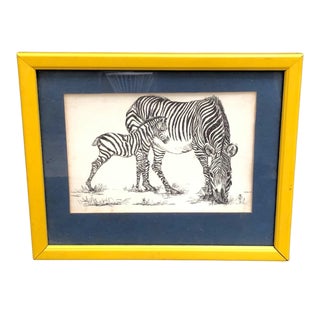 Zebra Drawing With Yellow Frame For Sale