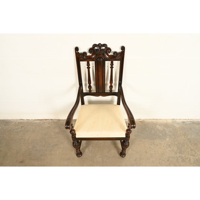 1920s Berkey & Gay Antique English Jacobean Carved Walnut Armchair, Circa 1920s For Sale - Image 5 of 11