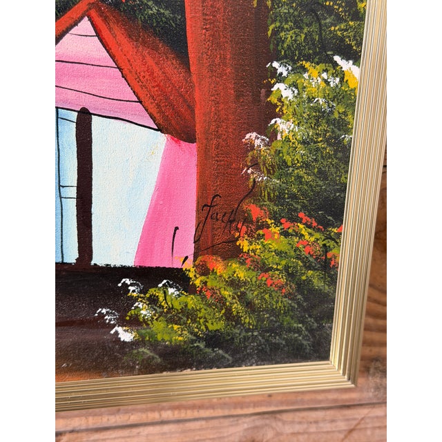 This exceptional mid-to-late 20th-century original painting by listed Haitian artist Jacky Salomon presents an enchanting,...