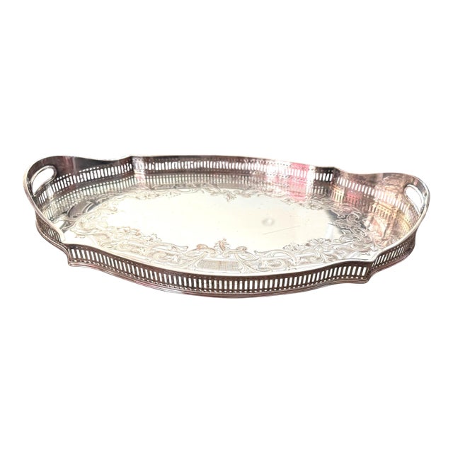 Vintage Sheffield Silverplate Pierced Gallery Serving Tray For Sale