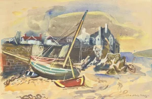 'The Harbor at Low Tide' by Gunter Schulz-Ihlefeldt, German Modernist Seascape