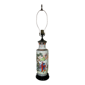 The Heavenly Musicians, Antique Chinese Republic Period Famille Rose Porcelain Table Lamp