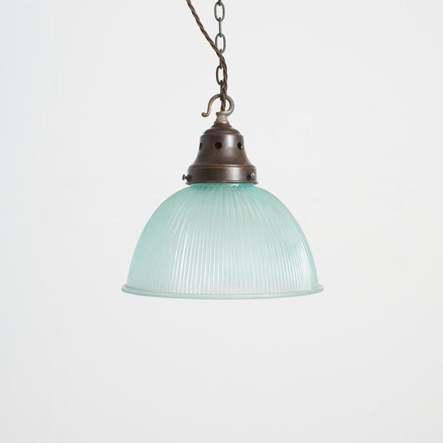 Antique Light Blue Tint Pendant from Holophane, 1930s For Sale - Image 9 of 9