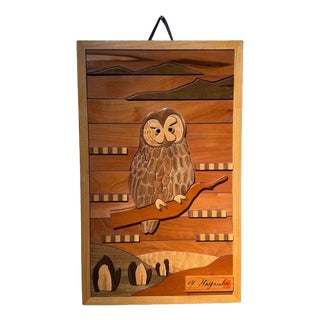 Japanese Wooden Owl Wall Decoration from Y. Hayashi, 2000 For Sale