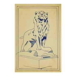 1920s Antique Architectural Drawing of Lion Sculpture For Sale