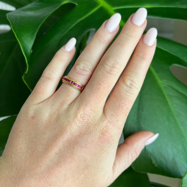 Contemporary Gold and Ruby Alliance, Size 7.5 For Sale - Image 3 of 5