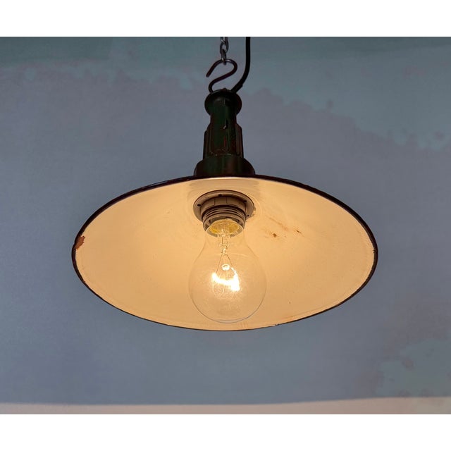 Industrial Green Enamel Military Pendant Lamp with Cast Aluminium Top, 1960s For Sale - Image 10 of 18